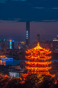 武汉长江主轴武汉城市夜景黄鹤楼武汉中心背景