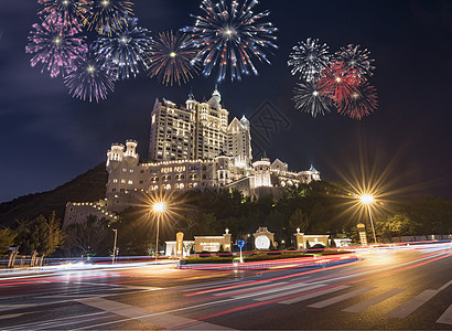 夜广场现代城市大连傍晚夜景背景