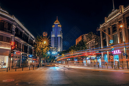 武汉黄昏中山大道江汉路步行街夜景高清图片素材