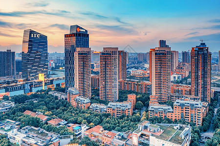 豪宅夜景城市风光黄昏武汉天地背景