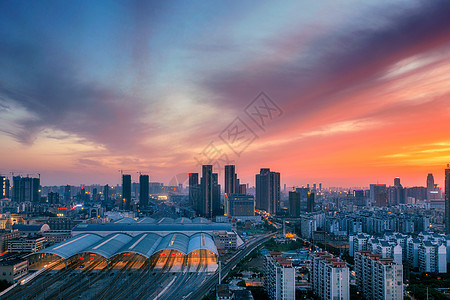 车站夜景武汉黄昏高铁车站背景