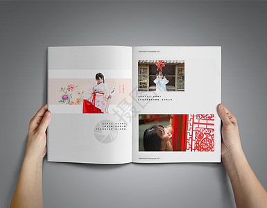 杂志设计印有古装民国风女孩的书籍/杂志样机背景