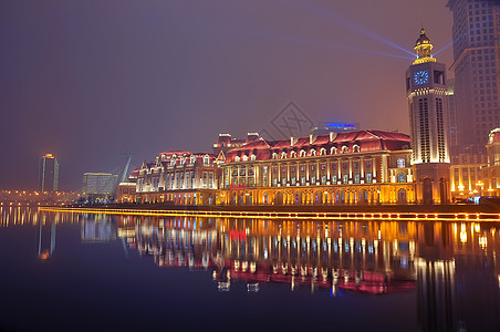 天津大楼天津站夜景背景