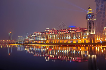 天津海河天津站夜景背景