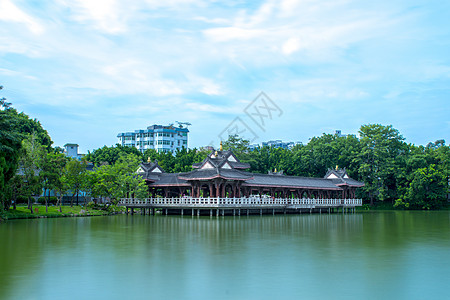 绿色园风景矢量中国风古建筑自然风景天际线背景