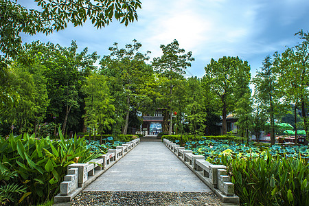 中国风古建筑石板路背景背景图片