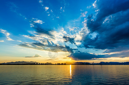 日落江景江边夕阳高清图片