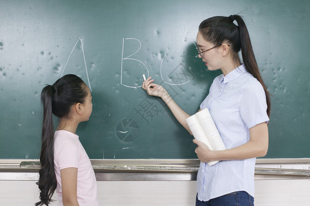 女老师在教室给同学上英文课背景图片