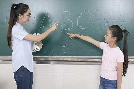 女老师在教室给同学上英文课背景图片