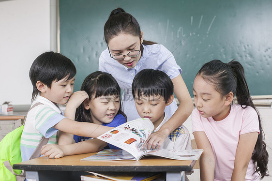 女老师和同学们在教室一起学习图片