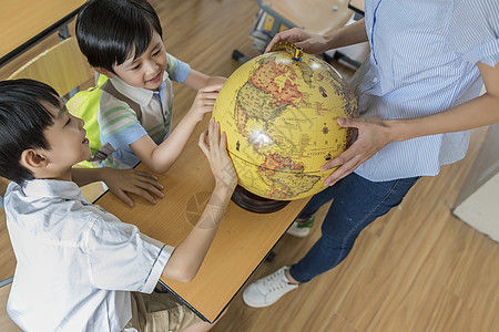 学生和老师看地球仪图片