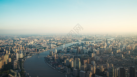 高空俯瞰上海日落背景