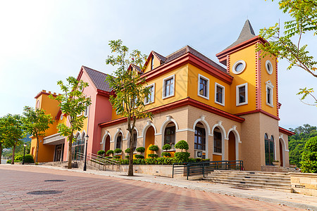 砖背景彩色欧式建筑背景