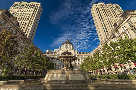 酒店喷泉天津城市欧式建筑背景