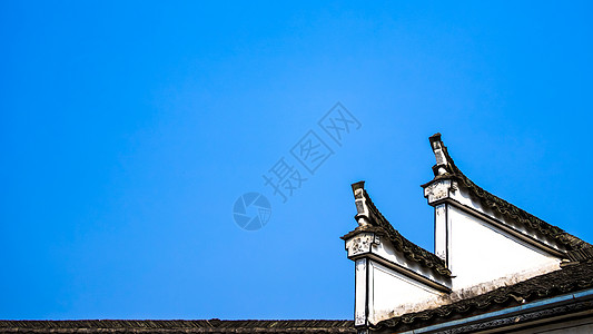 徽建筑蓝天的徽式建筑背景