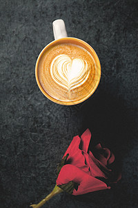 咖啡拉花与玫瑰背景