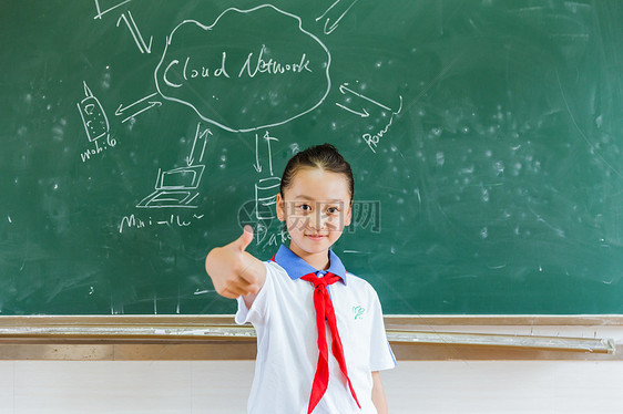 小学教室女生黑板举大拇指图片