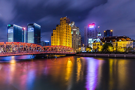 时代变化上海美丽夜景外白渡桥背景