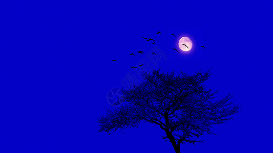 水墨植物静谧的中秋月夜背景
