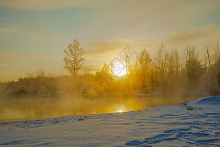 雪地日出冬天里的太阳高清图片