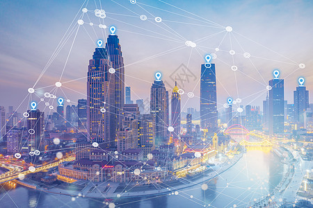 城市夜景科技蓝放射图背景图片