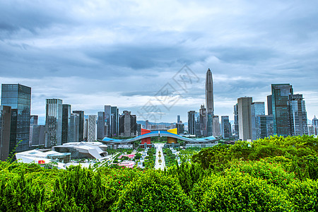 绿色高楼深圳城市建筑云朵天际线背景背景