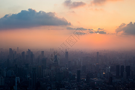 城市阳光中国现代城市上海夕阳景色背景