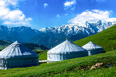 蓝天白云蒙古包内蒙蒙古包与蓝天白云背景