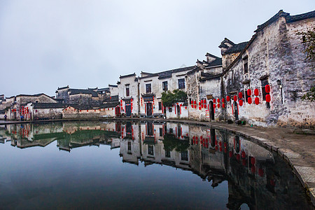 古建筑水墨画安徽宏村背景