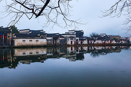 古建筑水墨画安徽宏村背景