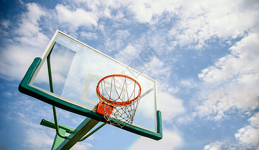 NBA球场蓝天下的篮球框背景