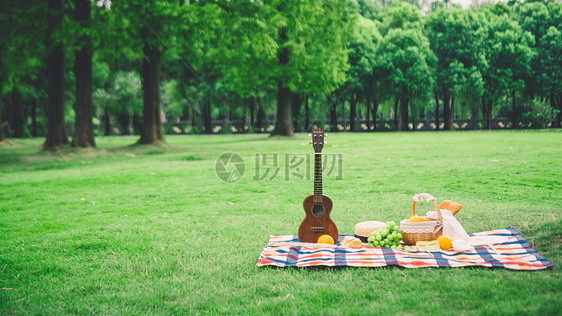 户外绿草地上野餐图片