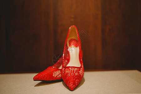 婚礼红红色的鞋子背景