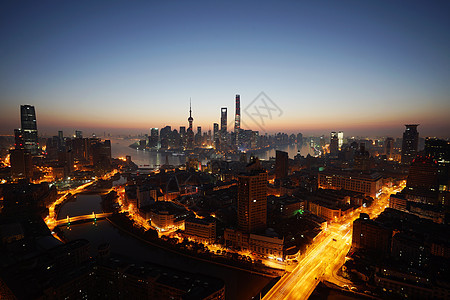 上海全景剪影日出图片