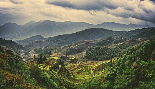 梯田风景云雾山谷高清图片