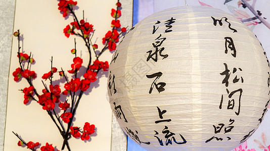 中国风圆形花与灯笼背景
