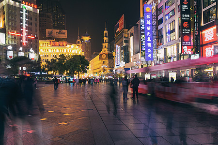 新中式商业街上海南京路商业步行街夜景背景