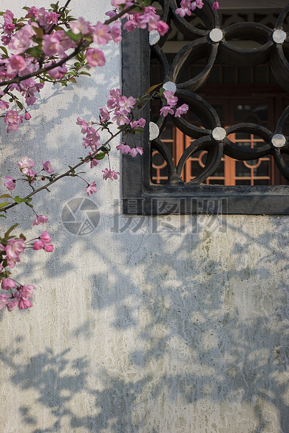 中国元素传统窗和鲜花搭配图片