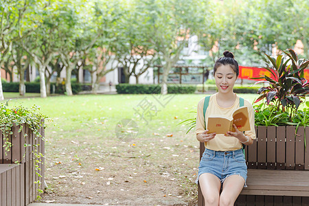 大学校园美女大学校园女生看书背景