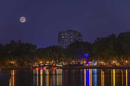 北京灵水村后海月夜背景