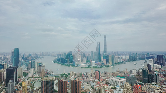航拍上海外滩和陆家嘴商业区背景图片