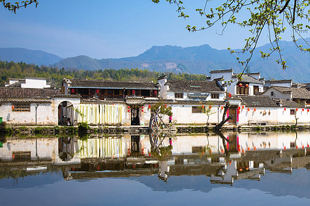 徽派建筑剪影西递宏村的徽派建筑背景