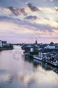 夕阳下的江南古镇小桥流水图片