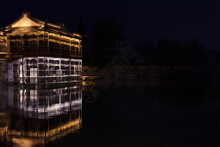 旅行江南古镇的夜景背景图片