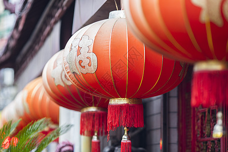 中国红背景春节过年挂着红灯笼背景