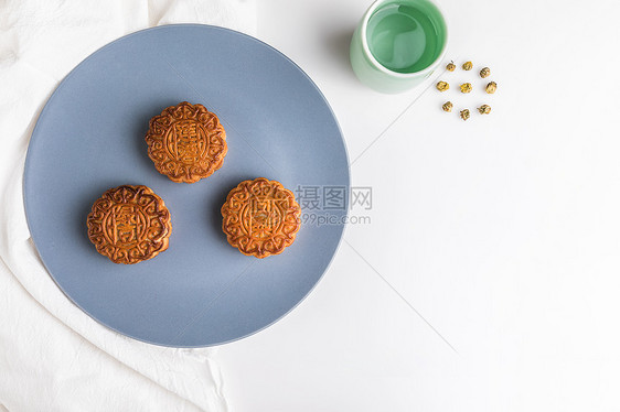 中秋节月饼与花茶图片