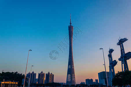 保险企业夕阳下的珠江新城背景