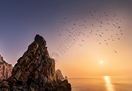 大海礁石燕窝岭日出背景