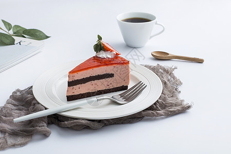 红纱巾草莓蛋糕背景