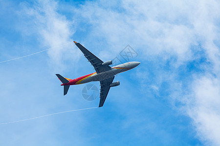 仰望天空飞机从头上掠过背景